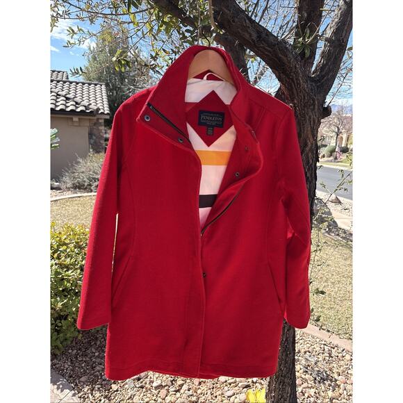 Pendleton Jackets & Blazers - Vintage Pendleton Sz S Wool blend‎ Red Trench Coat Hudson  Lined Women Minimalis